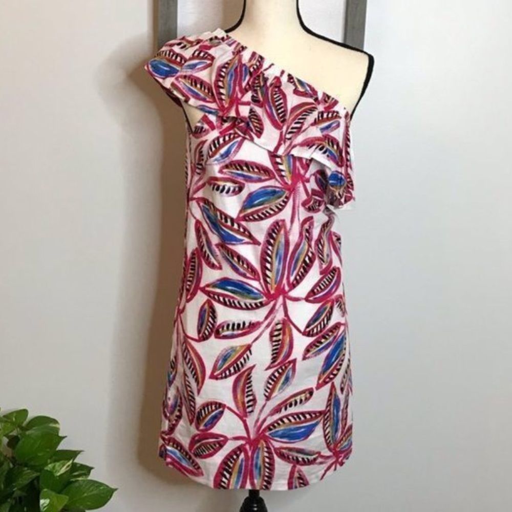 J. CREW • SIZE: XS • BEAUTIFUL LEAF PRINT ONE SHOULDER MINI DRESS